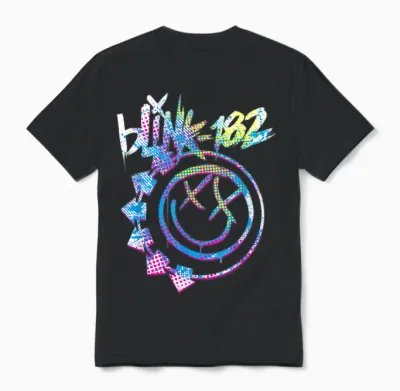 Blink 182 Colourful Inset Rock Music by Rock Off Unisex T-Shirt - Black