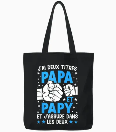 Je Ai Deux Titres Papa Et Papy Father's Day Grandpa T-Shirt, Black, S Tote Bags - Black