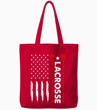 Funny Fourth of July American Flag Lacrosse Gifts Tote Bags - Red