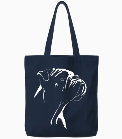 Old English Bulldog Portrait Silhouette Dog Epo Bulldog Tote Bags - Navy