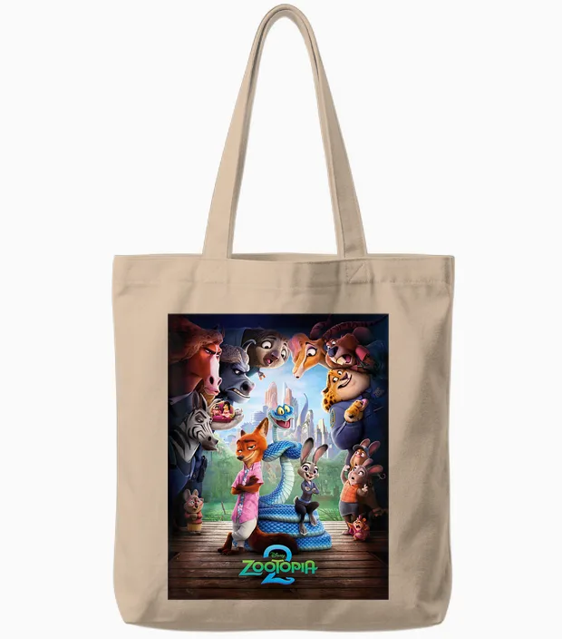 Disney Zootopia 2 Nick Judy & Gary Surrounded Poster Art Tote Bags in Natural