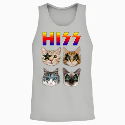 Hiss Funny Cats Kittens Rock Rockin Short Sleeve T-Shirt Gift Tee Pun Unisex Tank Top - Ash