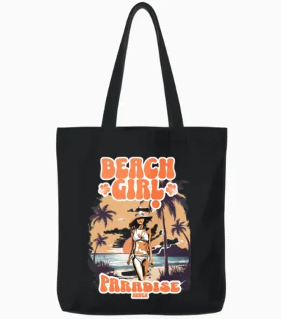 'beach Girl, Paradise Haven' Beach Scene Gd Tote Bags - Black