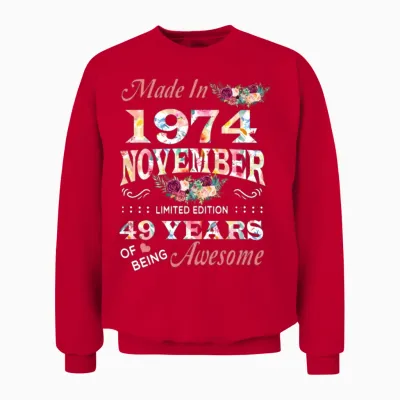 November 1974 Flower 49 Years of Being Awesome Unisex Sweatshirt - Red