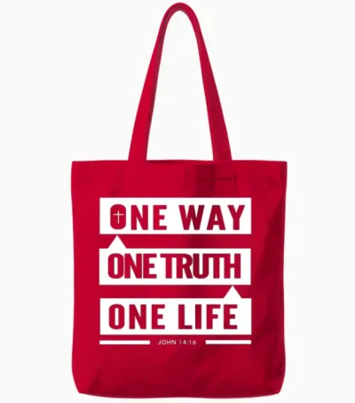One Way One Truth One Life Faith Based Christian Tote Bags - Red