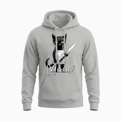 Miau Katze Mit Messer I Lustiges Katzenmotiv I Katze Miau Unisex Hoodie - Ash