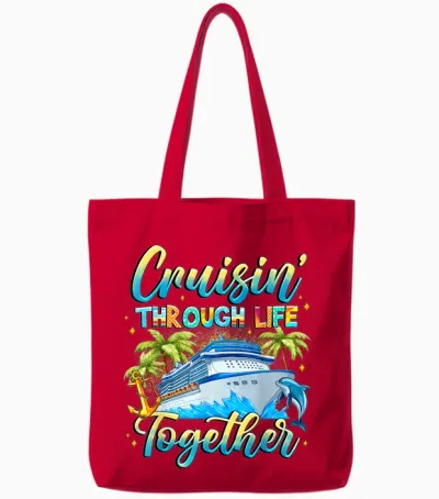 Cruisin Through Life Together Husband and Wife Cruise Couple Tote Bags - Red