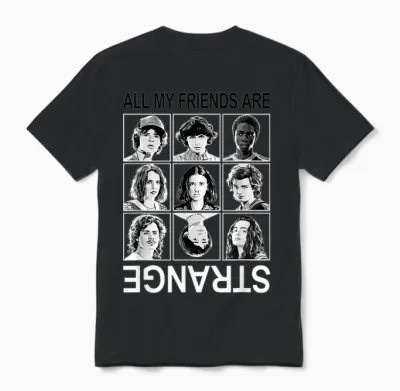 Stranger Things All My Friends Are Strange Group Shot Panels Unisex T-Shirt - Black