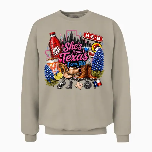 Shes from Texas I Can Tell State Pride Unisex Sweatshirt - Sand