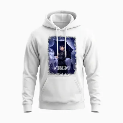 Wednesday Black Umbrella Under the Rain Real Photo Portrait T-Shirt, Black Unisex Hoodie - White