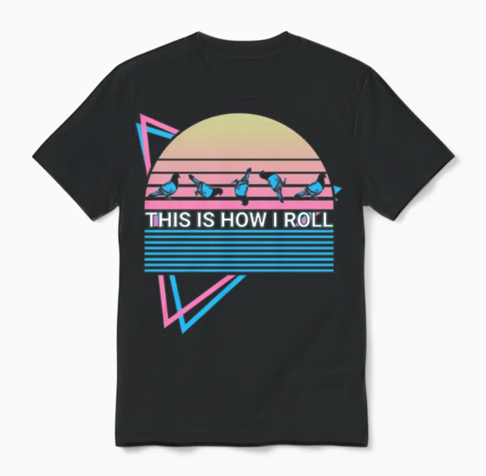 Pigeon Retro Unisex T-Shirt in Black