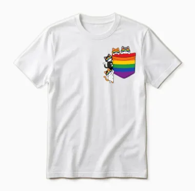 Lustiges Pocket Rainbow Cat Pride Queer Gay Csd Party Lgbtq Unisex T-Shirt - White