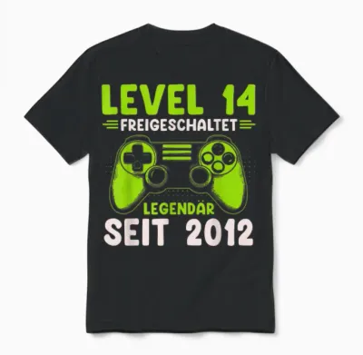 Level 14 Geburtstag Junge Gamer Mann Deko Jahrgang 2012 Unisex T-Shirt - Black