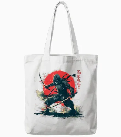 Vintage Anime Japanese Ninja Samurai Fighter Martial Arts T-Shirt, Black, S Tote Bags - White