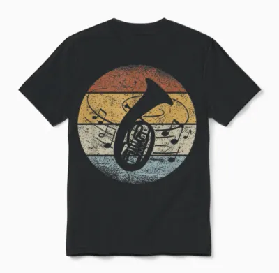 Tenor Hornist Orchestra Musician Notes Retro Tenor Horn T-Shirt, Black, S Unisex T-Shirt - Black