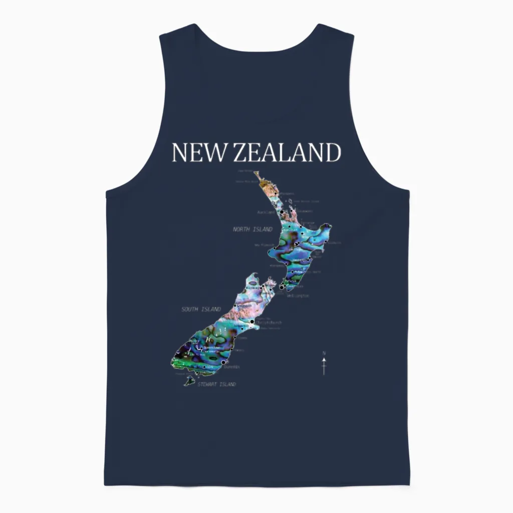 New Zealand Map Detailed Paua Unisex Tank Top in Navy
