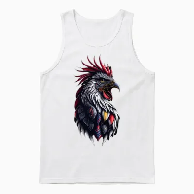 Beautiful Black Rooster Design. Cool Rooster Unisex Tank Top - White