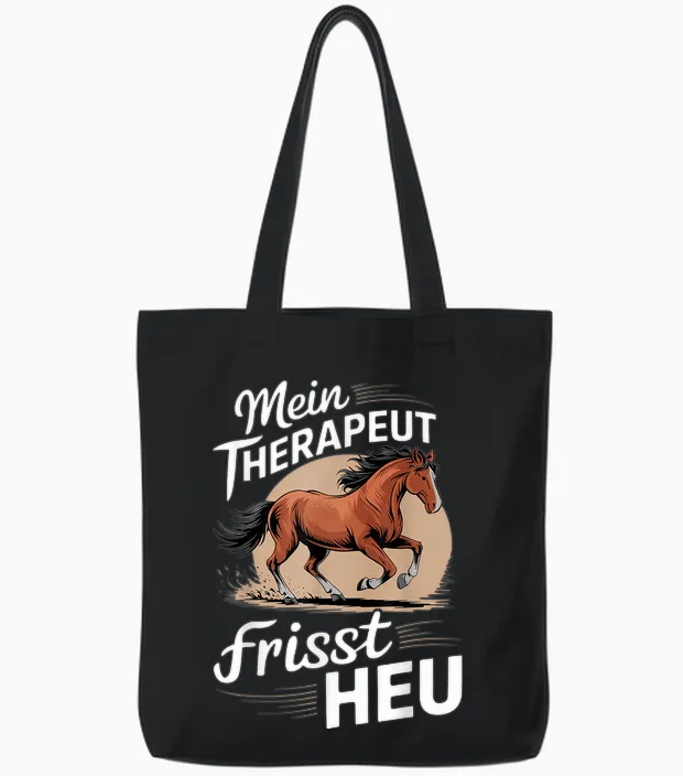 Pferdeliebhaber Pferd Damen Reiten Mein Therapeut Frisst Heu Tote Bags in Black