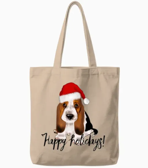 Cute Santa Basset Hound Dog Christmas Puppy Gift Tote Bags - Natural