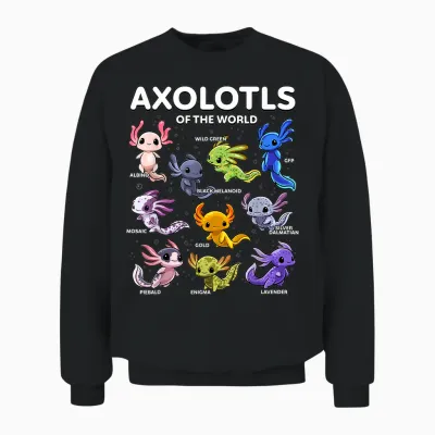 Axolotl Shirt Kawaii Axolotls of the World Axolotl Animals Unisex Sweatshirt - Black