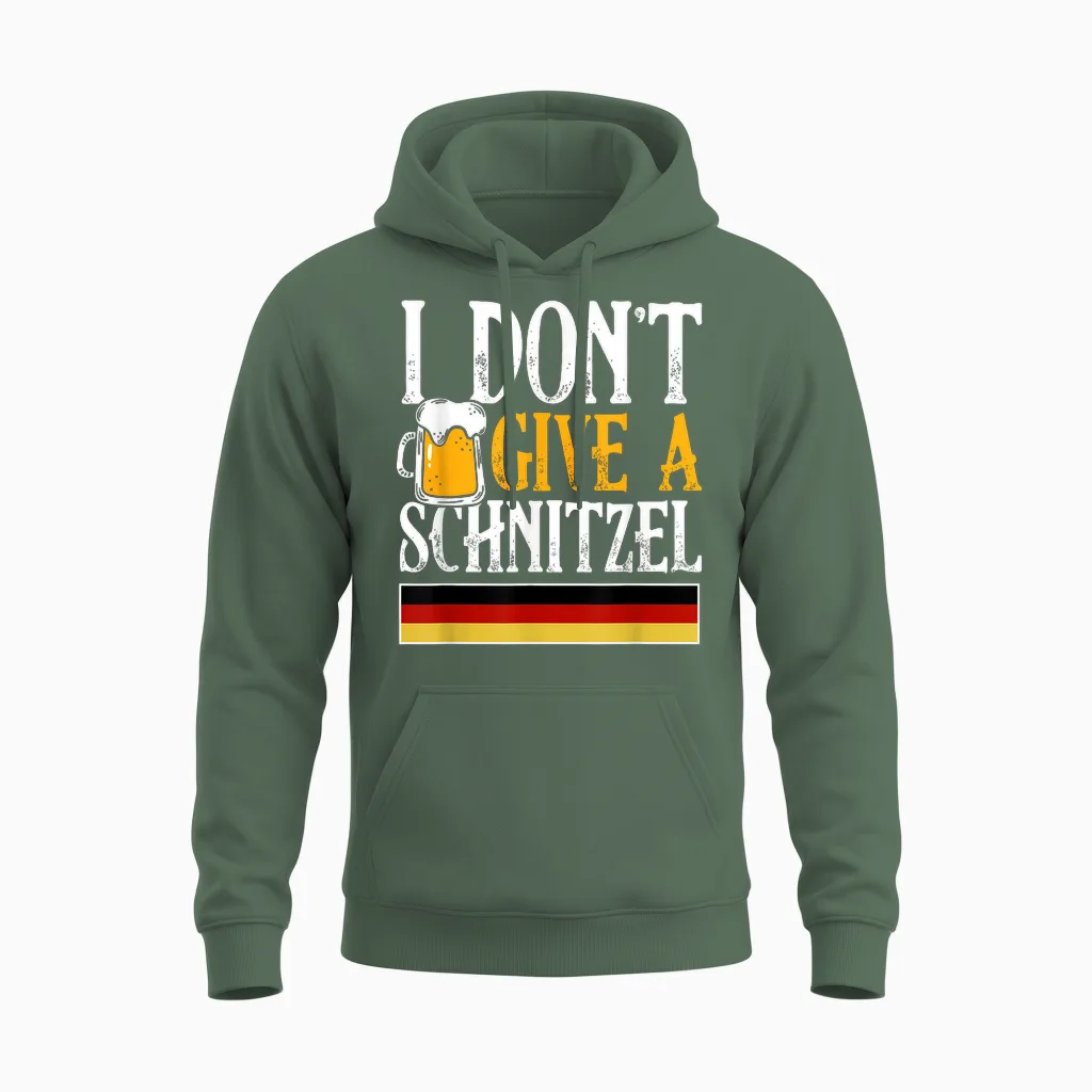 I Don't Give a Schnitzel German Beer Wurst Funny Oktoberfest Unisex Hoodie in Military Green