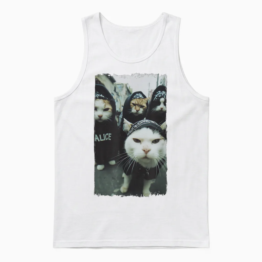 Gangster Katzen Streetwear Cooles Katzenmotiv Lustig Unisex Tank Top in White