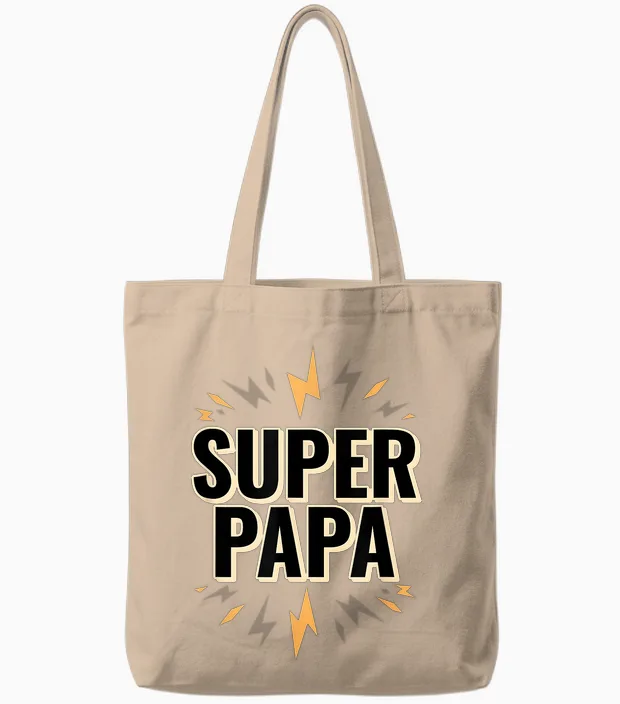 Man Super Dad Superhero Dad Funny Birthday Gift T-Shirt, Black, S Tote Bags in Natural