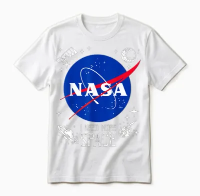 Nasa Meatball Logo Classic I Need More Space T-Shirt, Black, S Unisex T-Shirt - White