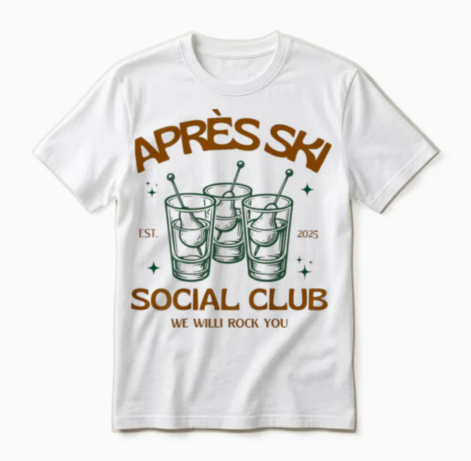 Après Ski Social Club | We Willi Rock You Apres Backprint Unisex T-Shirt in White