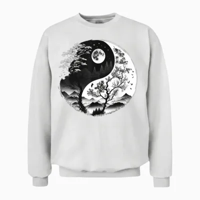 Black and White Yin Yang Symbol on Nature Taijitu Yin Yang T-Shirt, Black Unisex Sweatshirt - White