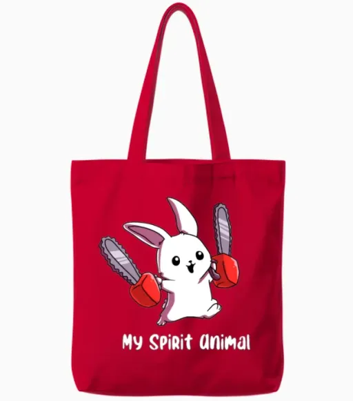 My Spirit Animal Rabbit with Chainsaw Gift By Tote Bags in Red