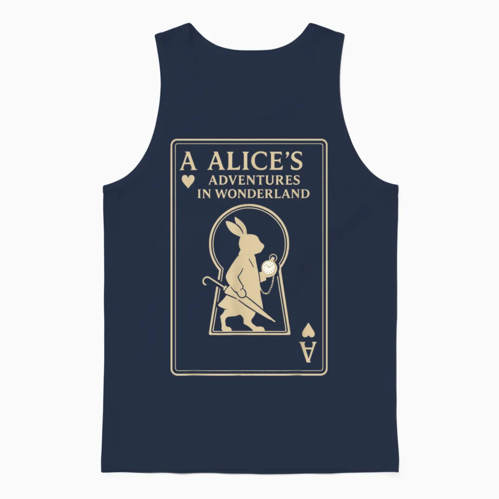 White Rabbit Playing Card Ace Alice in Wonderland Unisex Tank Top in Navy