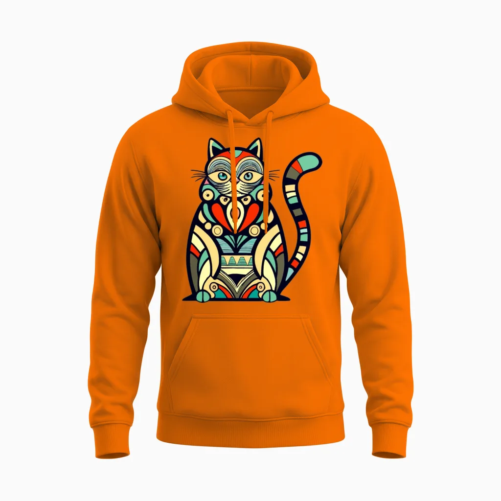 Cat Doodle Retro Colors Lovers Unisex Hoodie - Safety Orange