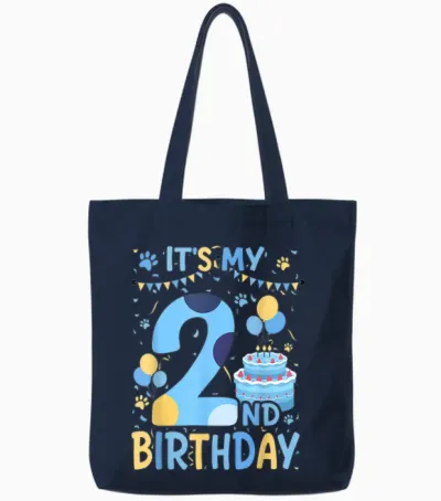 2nd Birthday Boy Blue Dog Theme Party Two Cool 2 Year Old Tote Bags - Navy