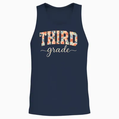 Floral Third Grade Back to School for Students and Teachers Unisex Tank Top - Navy