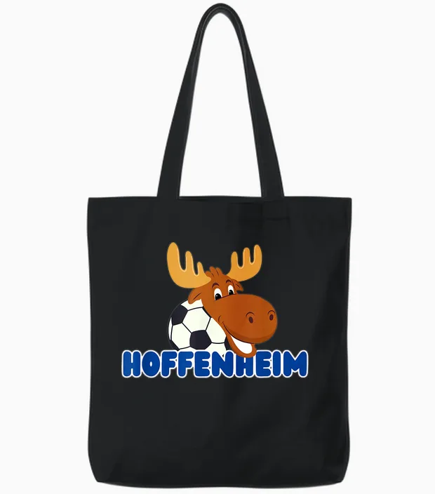 Hoffi Cute Elk for All Little Football Fans in Hoffenheim T-Shirt, Blue Tote Bags in Black