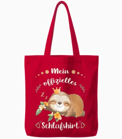My Official Sleep Shirt Women's Sloth Pyjama Shirt T-Shirt, Black Tote Bags in Red