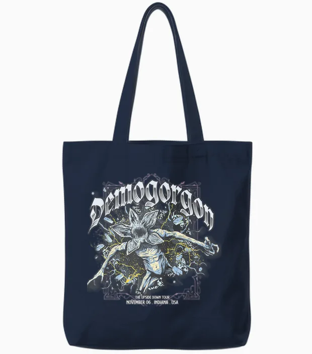 Stranger Things Demogorgon Band Tote Bags in Navy
