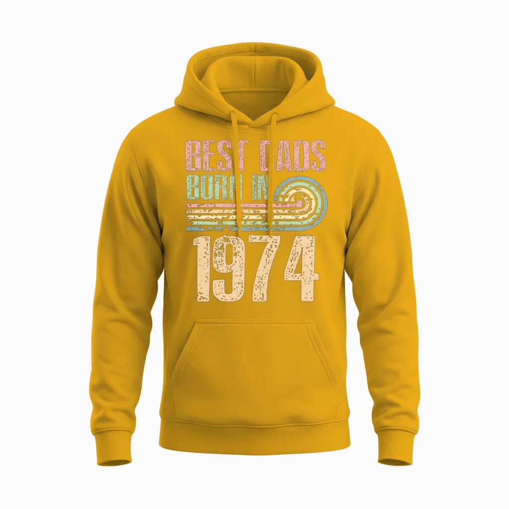 Best Dads Are Born in 1974 49 Years Old 49th Unisex Hoodie in Gold