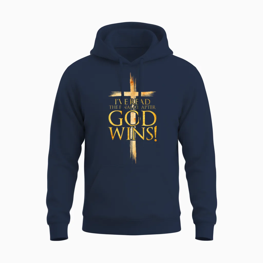 I've Read the Final Chapter God Wins Christian Faith Cross Unisex Hoodie in Navy
