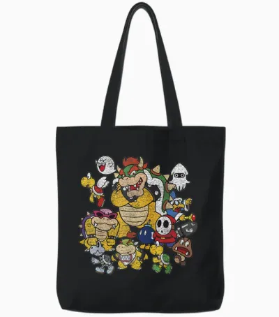 Nintendo Super Mario Bowser Enemy Group Shot Tote Bags - Black