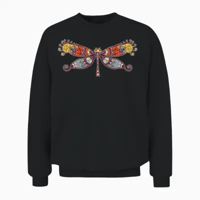 Womens Colorful Retro Dragonfly Unisex Sweatshirt - Black