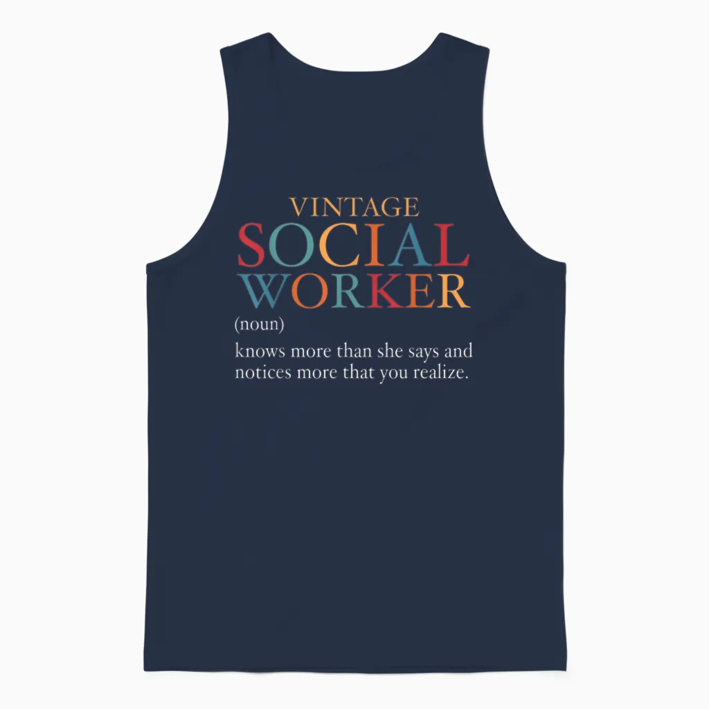 Vintage Social Worker Definition Funny Social Work Unisex Tank Top in Navy