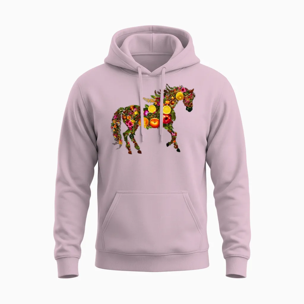 Horses Rich in Flowers - Horse Lovers Unisex Hoodie in Light Pink