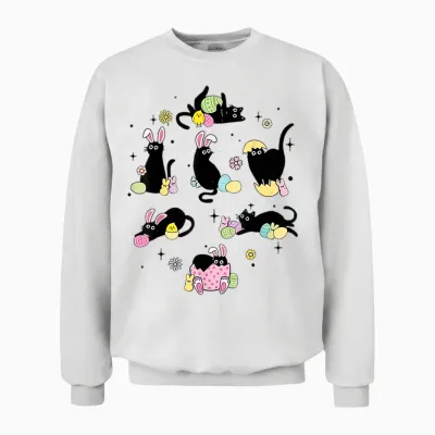 Lustiges Oster-Katzen-Ei, Schwarz Unisex Sweatshirt - White
