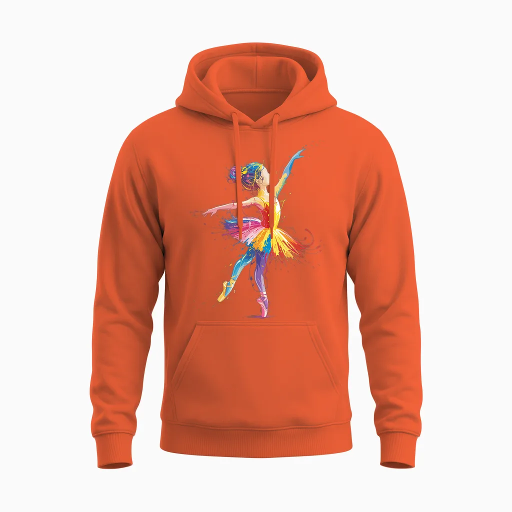Ballet Girls Colorful Ballerina Dancer Women Girls Unisex Hoodie in Orange