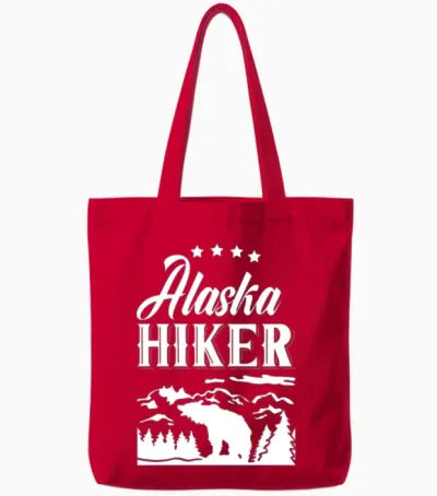 Alaska Hiker Hike Hiking Nature Tote Bags - Red