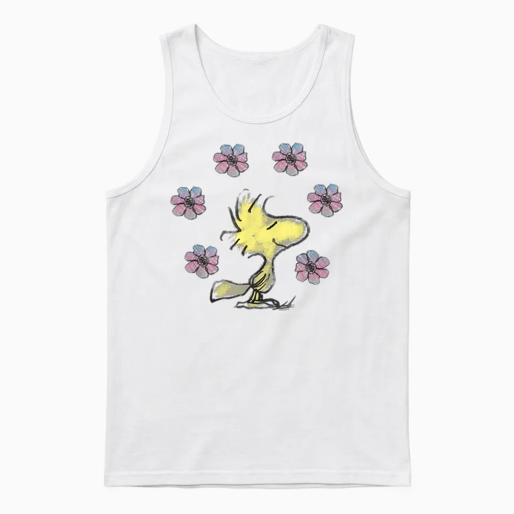 Peanuts Woodstock Liebe Blumen Unisex Tank Top in White