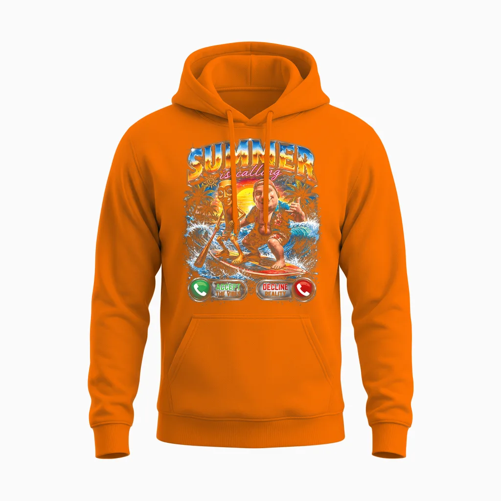 Summer Is Calling Tung Tung Sahur John Pork Brainrot Meme Unisex Hoodie in Safety Orange