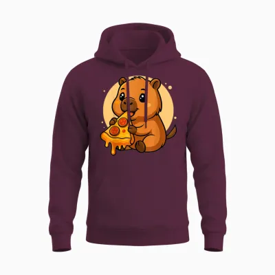 Lustige Capybara Essen Pizza Grafik Jungen Mädchen Capybara Unisex Hoodie - Maroon